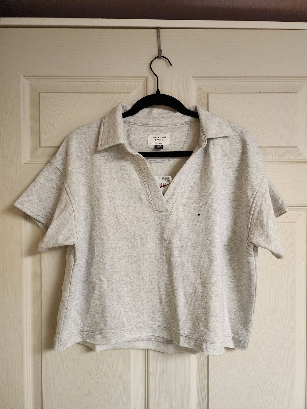 American Eagle Outfitters Heather Gray Collared V-Neck Crop Top